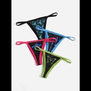 4 Pack, Multi-Colored, Graphic, Thong Panties